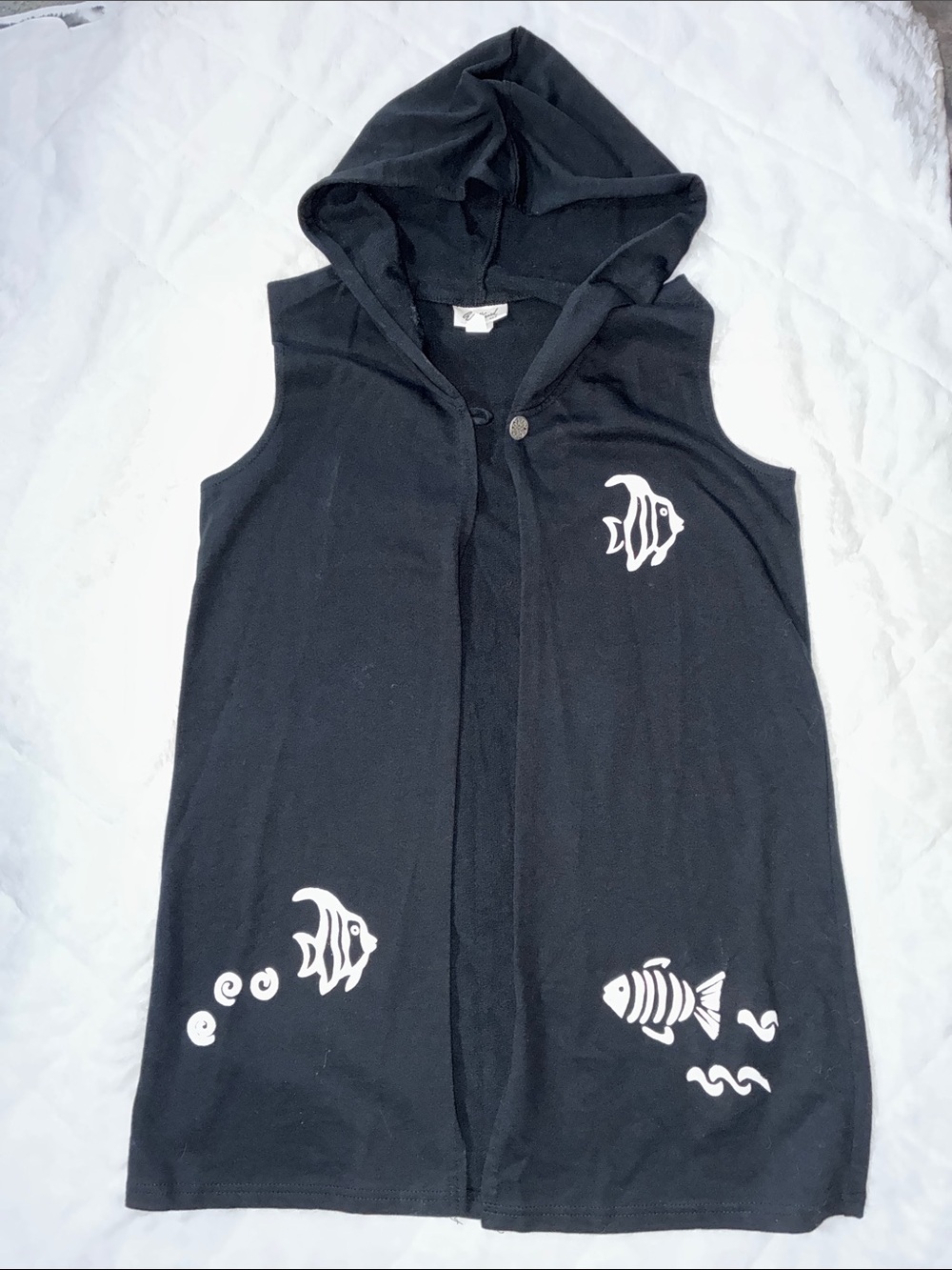 Easy Apparel Black Hooded Women's Swim Coverup with Fish Print